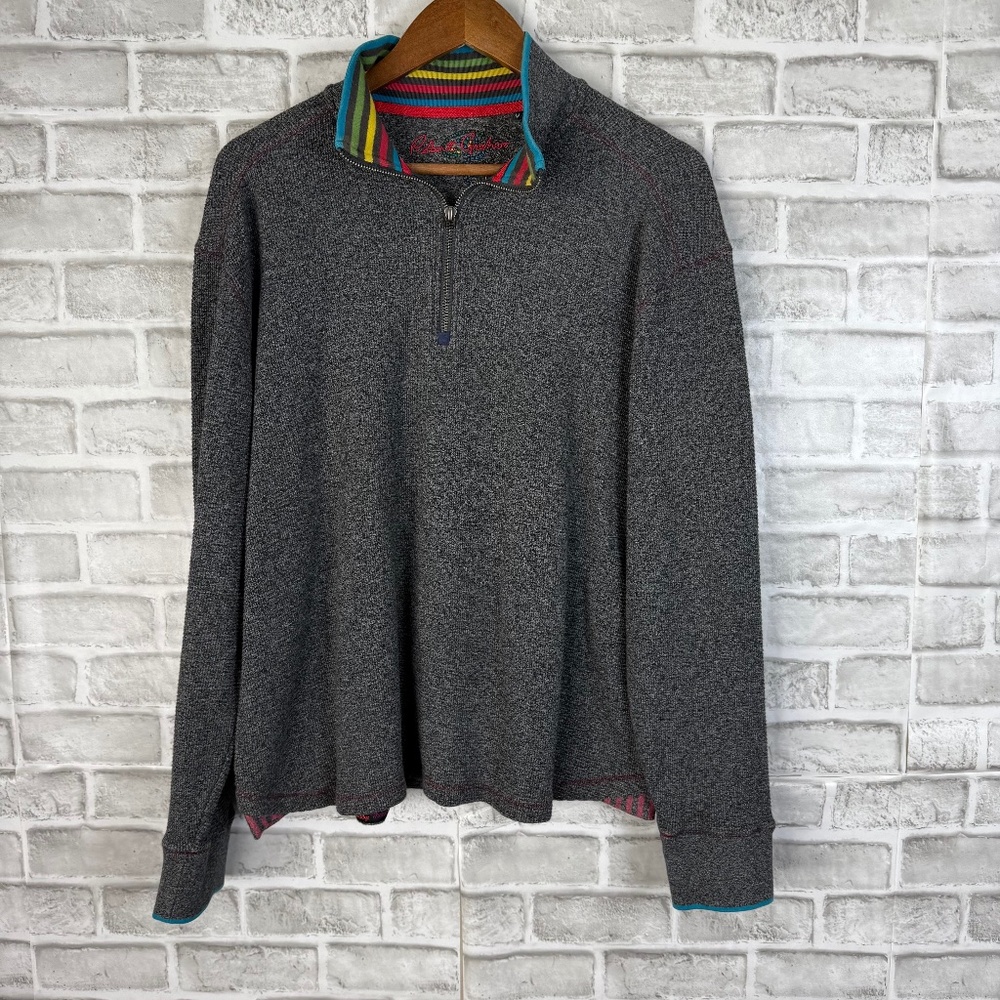 Robert Graham Designer Dark Heather Gray Casual Quarter Zip Sweater Mens LARGE
